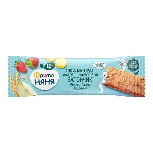 Дет пит Фрутоняня батончик злаково-фруктовый Яблоко-Банан-Клубника  25г; 20